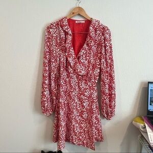Glamorous tall red with white floral long sleeve true wrap dress size 4